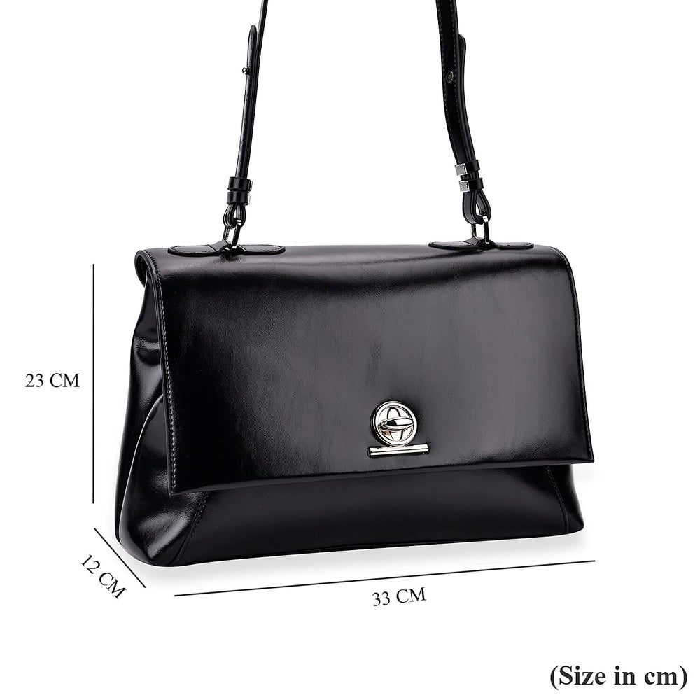 Stylish Genuine Leather Shoulder Bag - Black