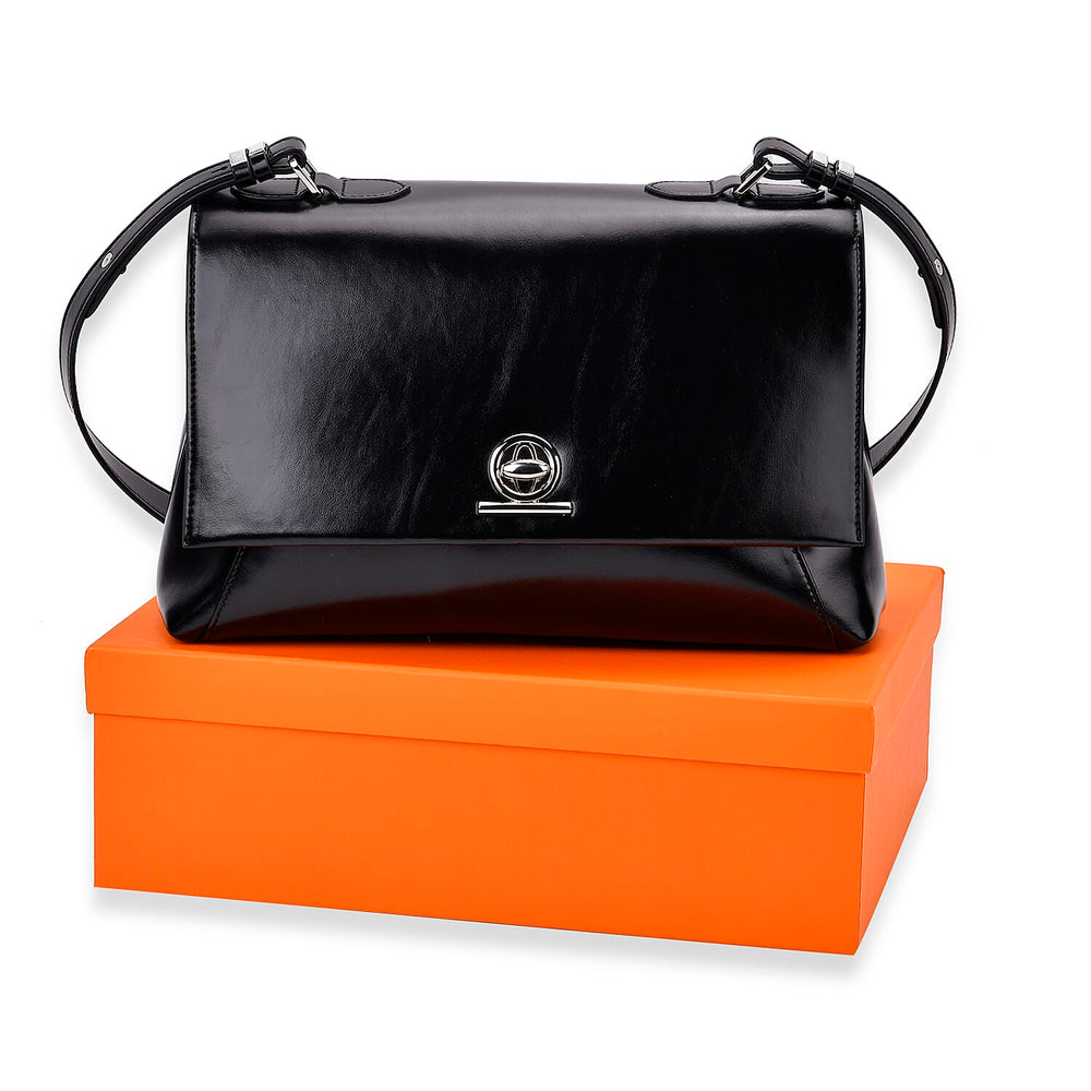 Stylish Genuine Leather Shoulder Bag - Black
