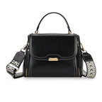 Genuine Leather Top Handle Satchel Bag with Adjustable Long Shoulder Straps - Black