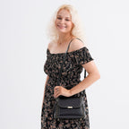 Genuine Leather Top Handle Satchel Bag with Adjustable Long Shoulder Straps - Black