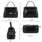 Genuine Leather Top Handle Satchel Bag with Adjustable Long Shoulder Straps - Black