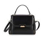 Genuine Leather Top Handle Satchel Bag with Adjustable Long Shoulder Straps - Black