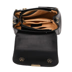 Genuine Leather Top Handle Satchel Bag with Adjustable Long Shoulder Straps - Black