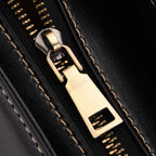 Genuine Leather Top Handle Satchel Bag with Adjustable Long Shoulder Straps - Black