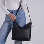 Hongkong Closeout Deal - 100% Genuine Leather Litchi Embossed Crossbody Bag - Black