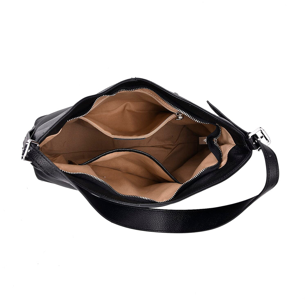 Hongkong Closeout Deal - 100% Genuine Leather Litchi Embossed Crossbody Bag - Black