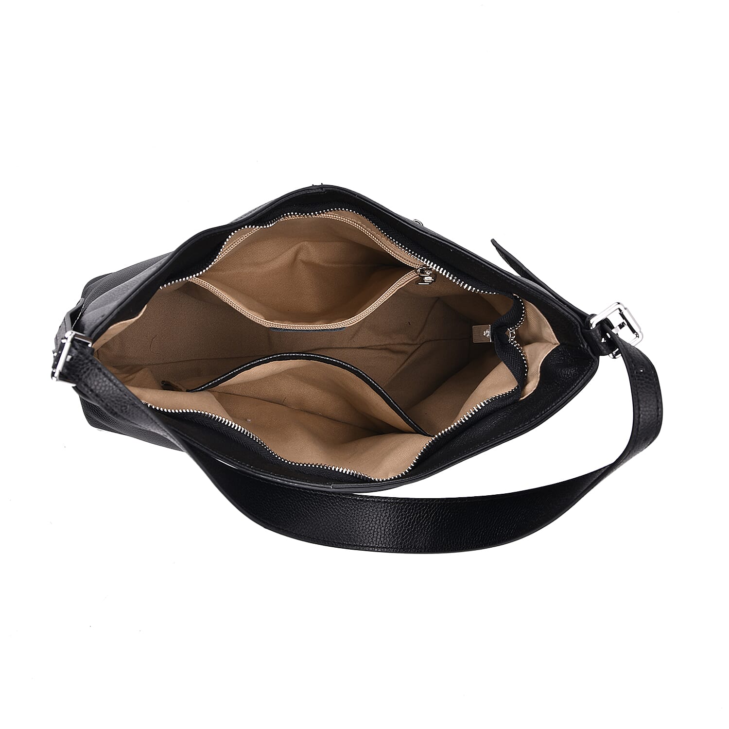 Hongkong Closeout Deal - 100% Genuine Leather Litchi Embossed Crossbody Bag - Black