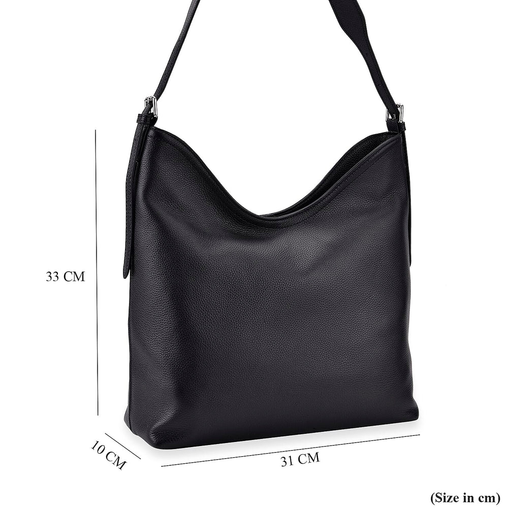 Hongkong Closeout Deal - 100% Genuine Leather Litchi Embossed Crossbody Bag - Black