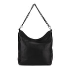Genuine Leather Slouchy Shoulder Bag - Black