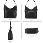 Genuine Leather Slouchy Shoulder Bag - Black