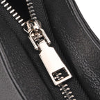 Genuine Leather Slouchy Shoulder Bag - Black