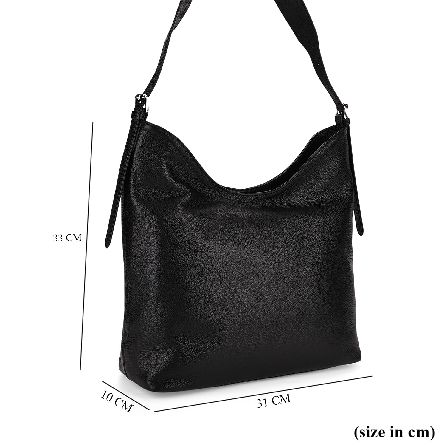 Genuine Leather Slouchy Shoulder Bag - Black