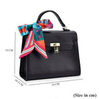 Kelly-Style Shoulder Bag with Scarf Accent & Adjustable Strap - Black
