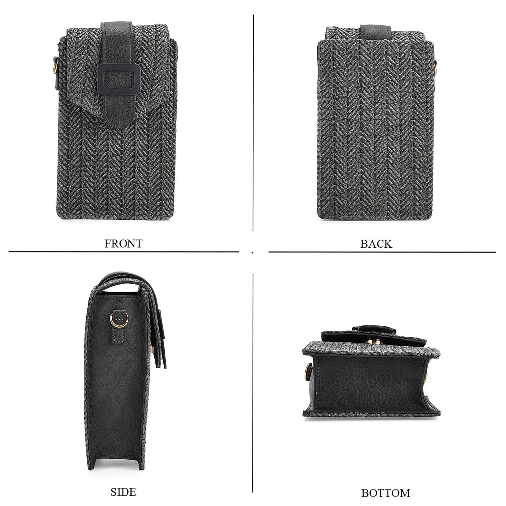 Herringbone Pattern Woven Crossbody Bag - Grey