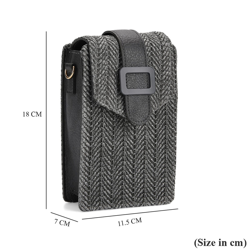 Herringbone Pattern Woven Crossbody Bag - Grey