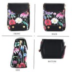 Floral Embroidered Minority Style Crossbody Bag with Long Adjustable Strap - Black & Multicolour