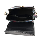 Floral Embroidered Minority Style Crossbody Bag with Long Adjustable Strap - Black & Multicolour