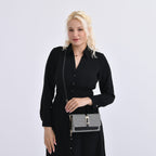 Designer Inspired - Houndstooth Pattern Crossbody Bag - Black - White