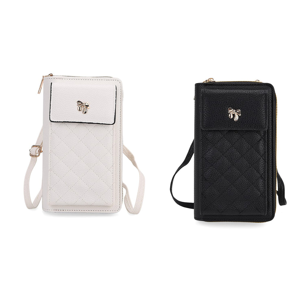 Set of 2 Quilted Cellphone Bags - Black - White