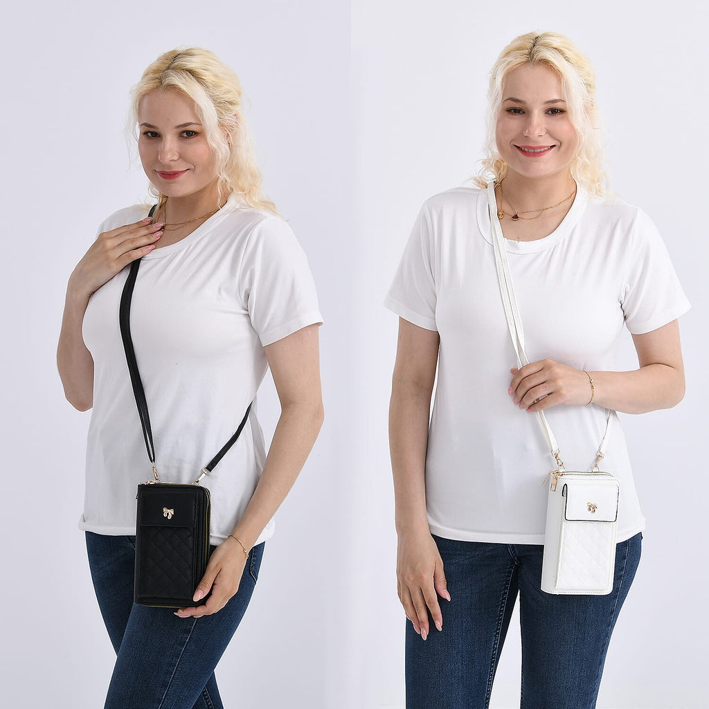 Set of 2 Quilted Cellphone Bags - Black - White