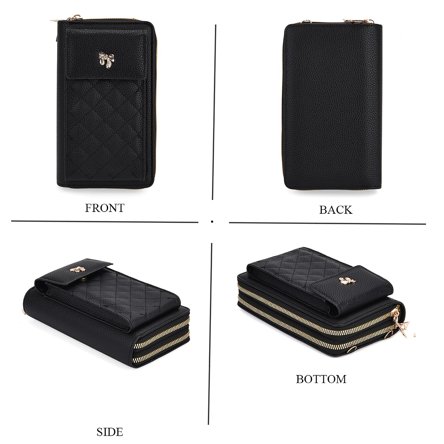 Set of 2 Quilted Cellphone Bags - Black - White