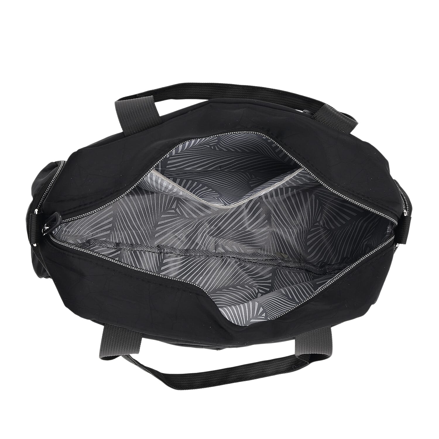 Multi-Pocket Handbag with Crossbody Strap (120 cm) - Black