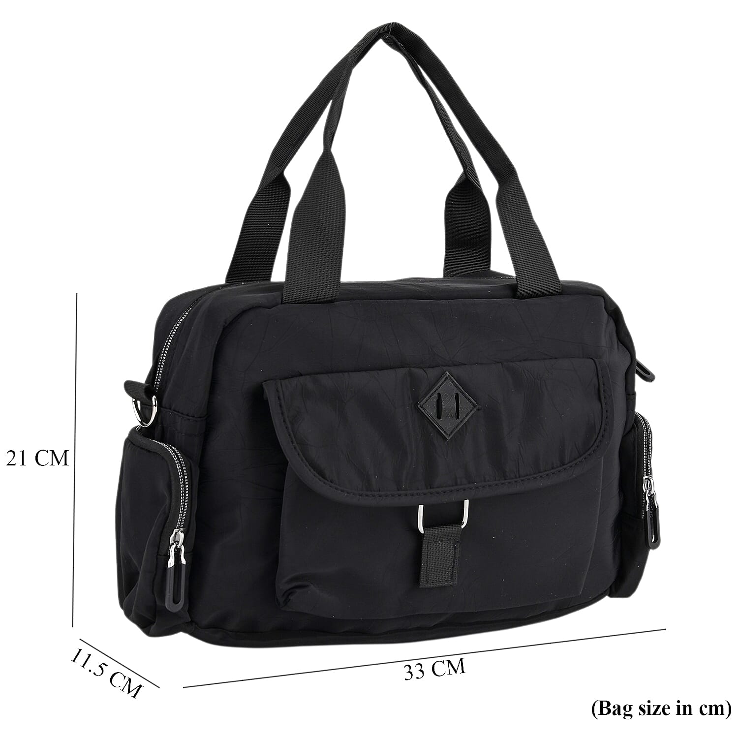 Multi-Pocket Handbag with Crossbody Strap (120 cm) - Black