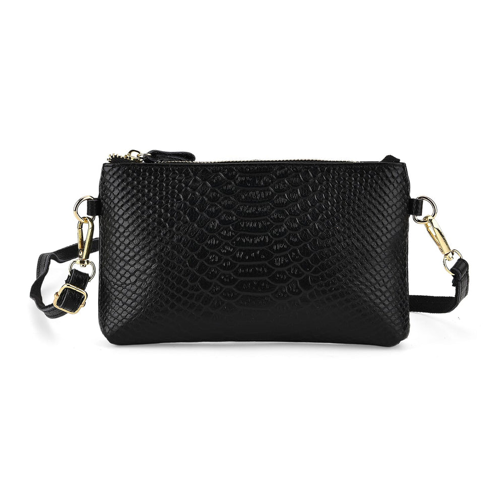 Genuine Leather Sling Bag with Detachable Strap (140 cm) - Black