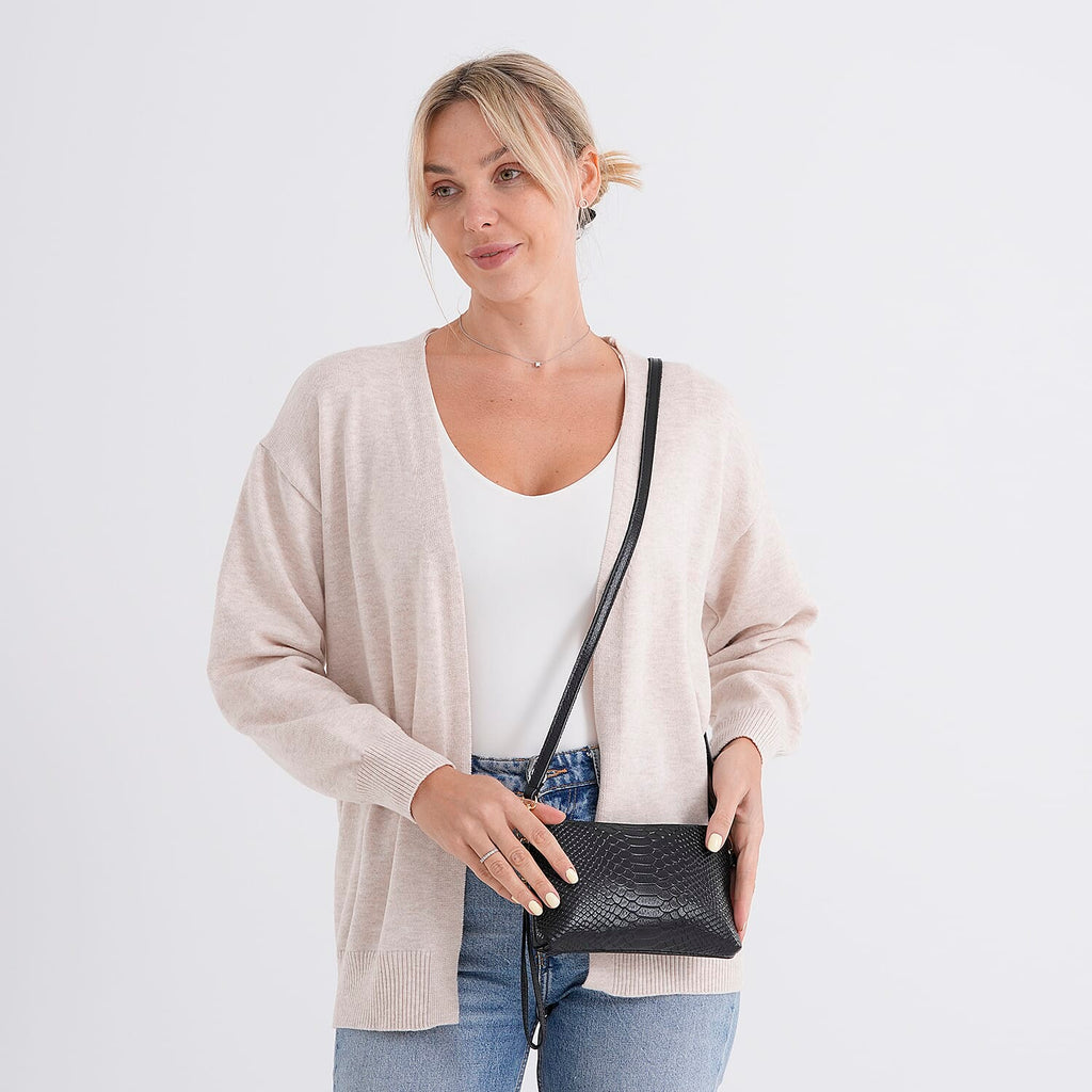 Genuine Leather Sling Bag with Detachable Strap (140 cm) - Black