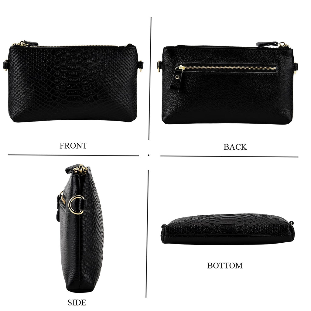 Genuine Leather Sling Bag with Detachable Strap (140 cm) - Black