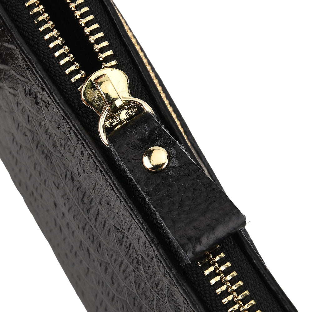 Genuine Leather Sling Bag with Detachable Strap (140 cm) - Black