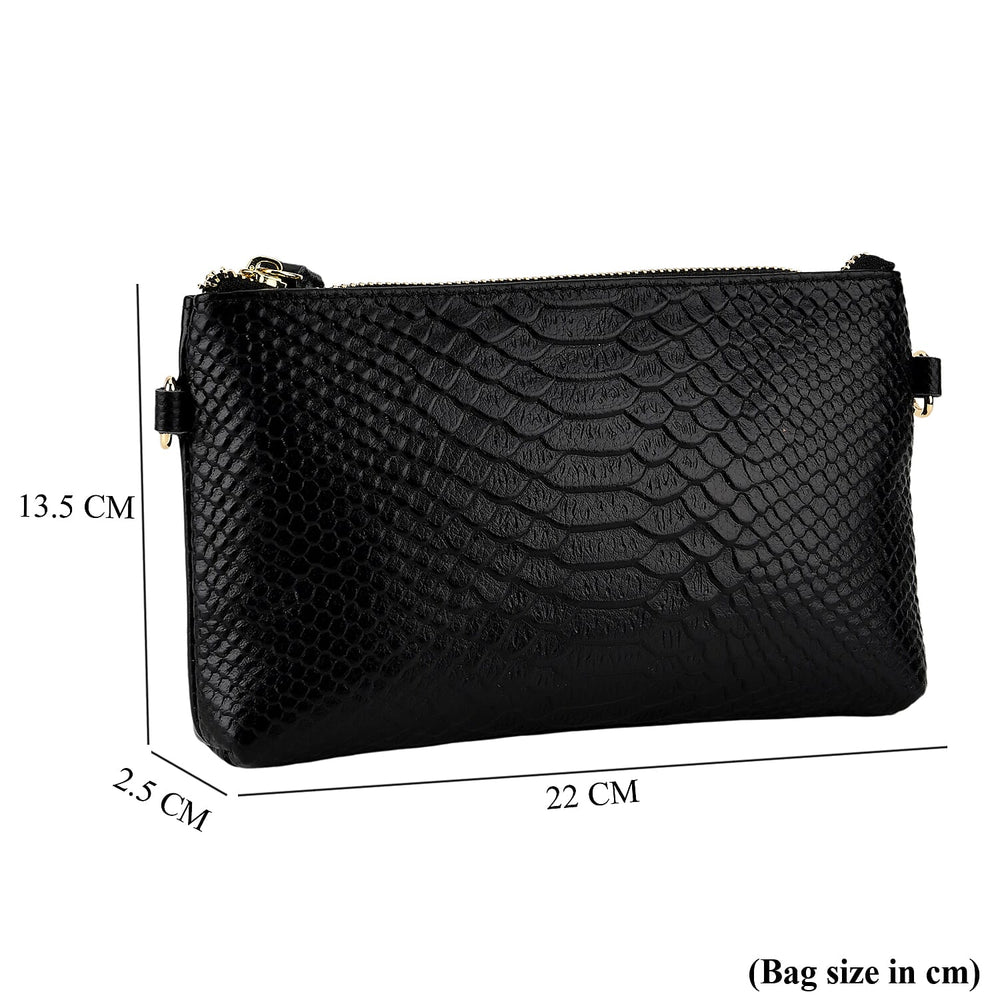 Genuine Leather Sling Bag with Detachable Strap (140 cm) - Black