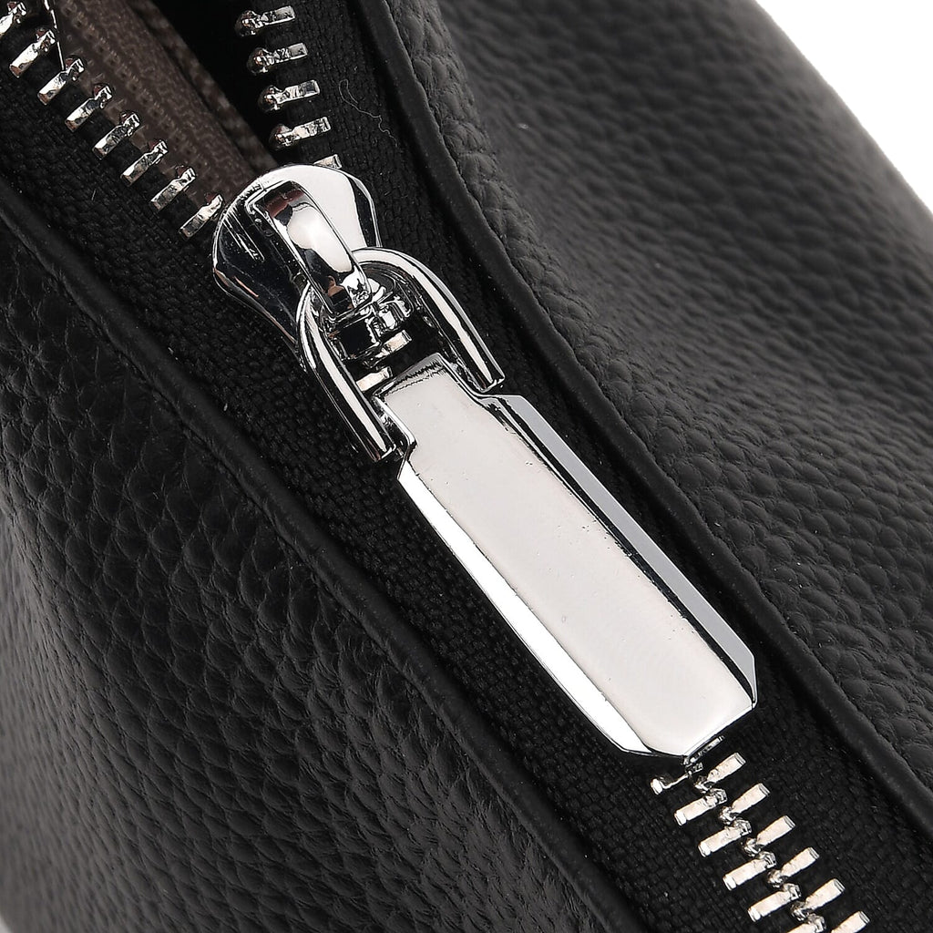 Designer Inspired Genuine Leather Mini Crossbody Bag with Top Handle - Black