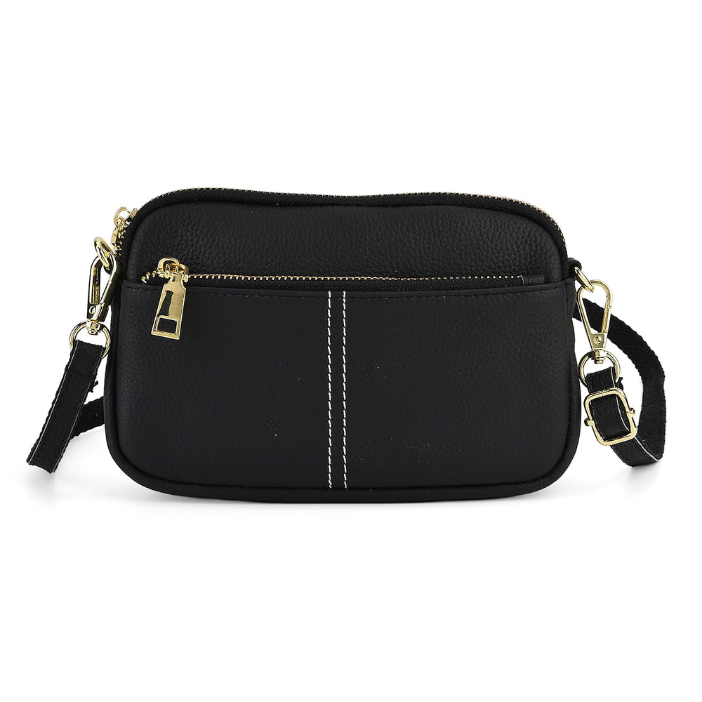 100% Genuine Leather Designer Minimalist Sling Shoulder Bag -  Black
