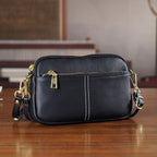 100% Genuine Leather Designer Minimalist Sling Shoulder Bag -  Black