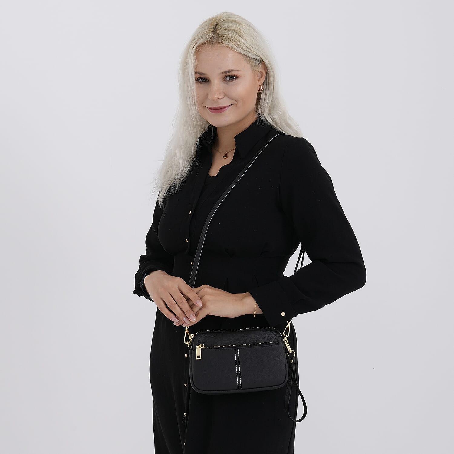 100% Genuine Leather Designer Minimalist Sling Shoulder Bag -  Black