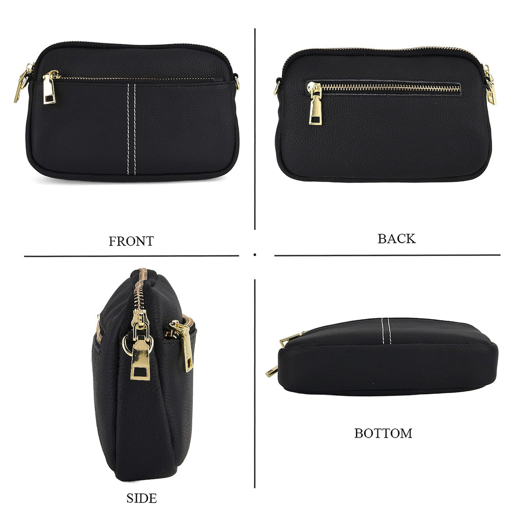 100% Genuine Leather Designer Minimalist Sling Shoulder Bag -  Black