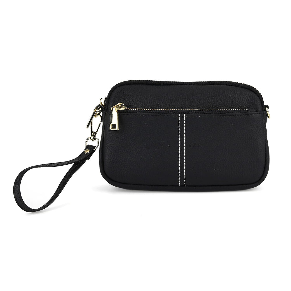 100% Genuine Leather Designer Minimalist Sling Shoulder Bag -  Black