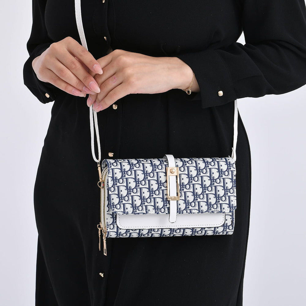 DESIGNER INSPIRED CLOSEOUT- D Letter Pattern Clutch Handbag - Blue