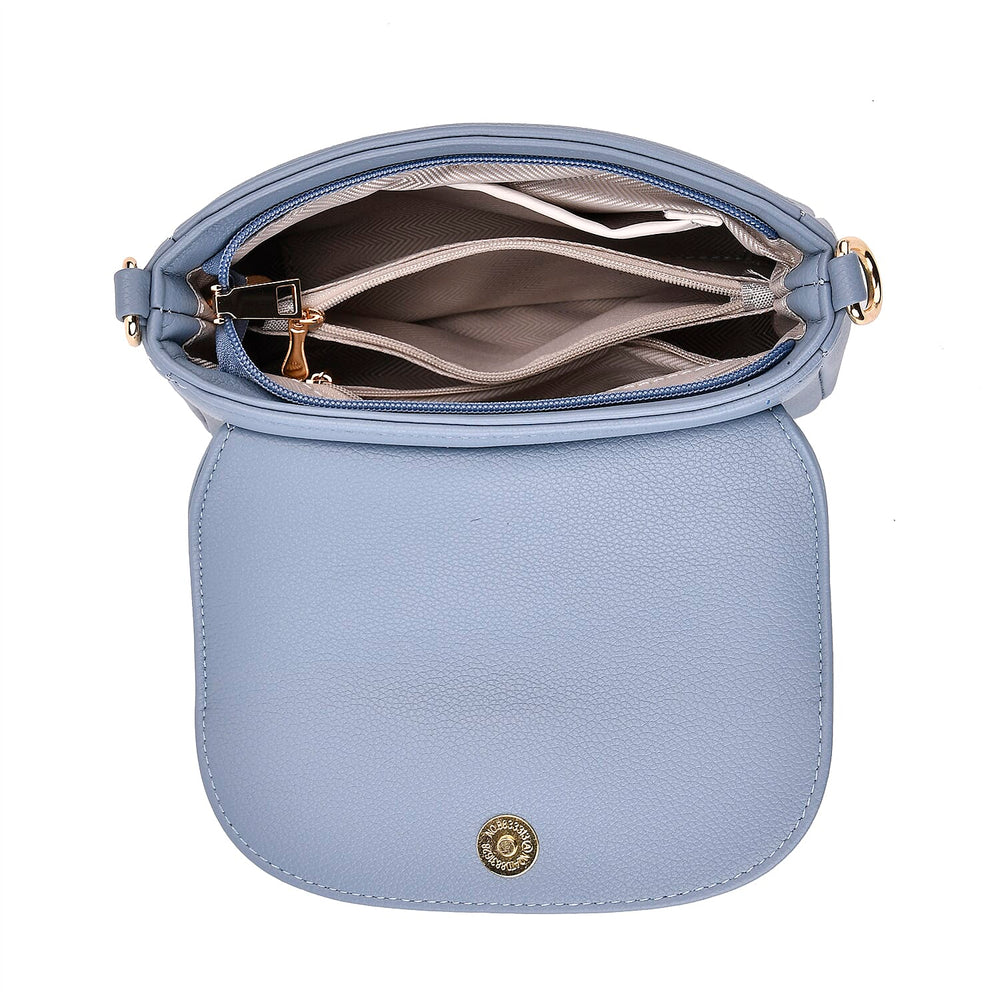 Elegant Flap Crossbody Bag with Adjustable Strap - Blue