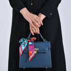 Elegant Crossbody Bag with Scarf & Adjustable Strap - Blue