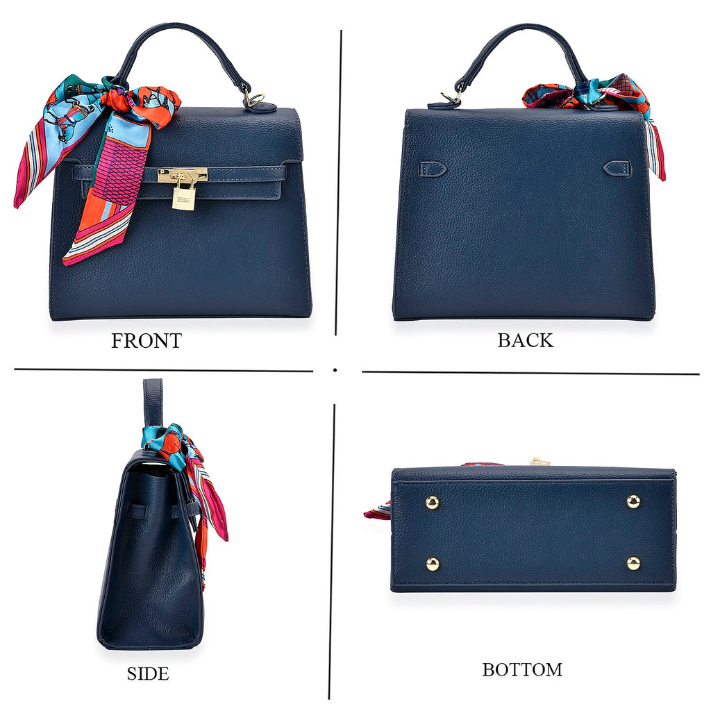 Elegant Crossbody Bag with Scarf & Adjustable Strap - Blue