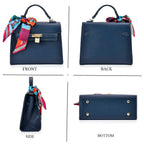 Elegant Crossbody Bag with Scarf & Adjustable Strap - Blue