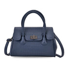 Croc Embossed Crossbody Bag with Lock & Top Handle - Blue