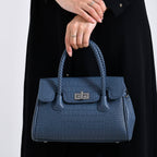 Croc Embossed Crossbody Bag with Lock & Top Handle - Blue