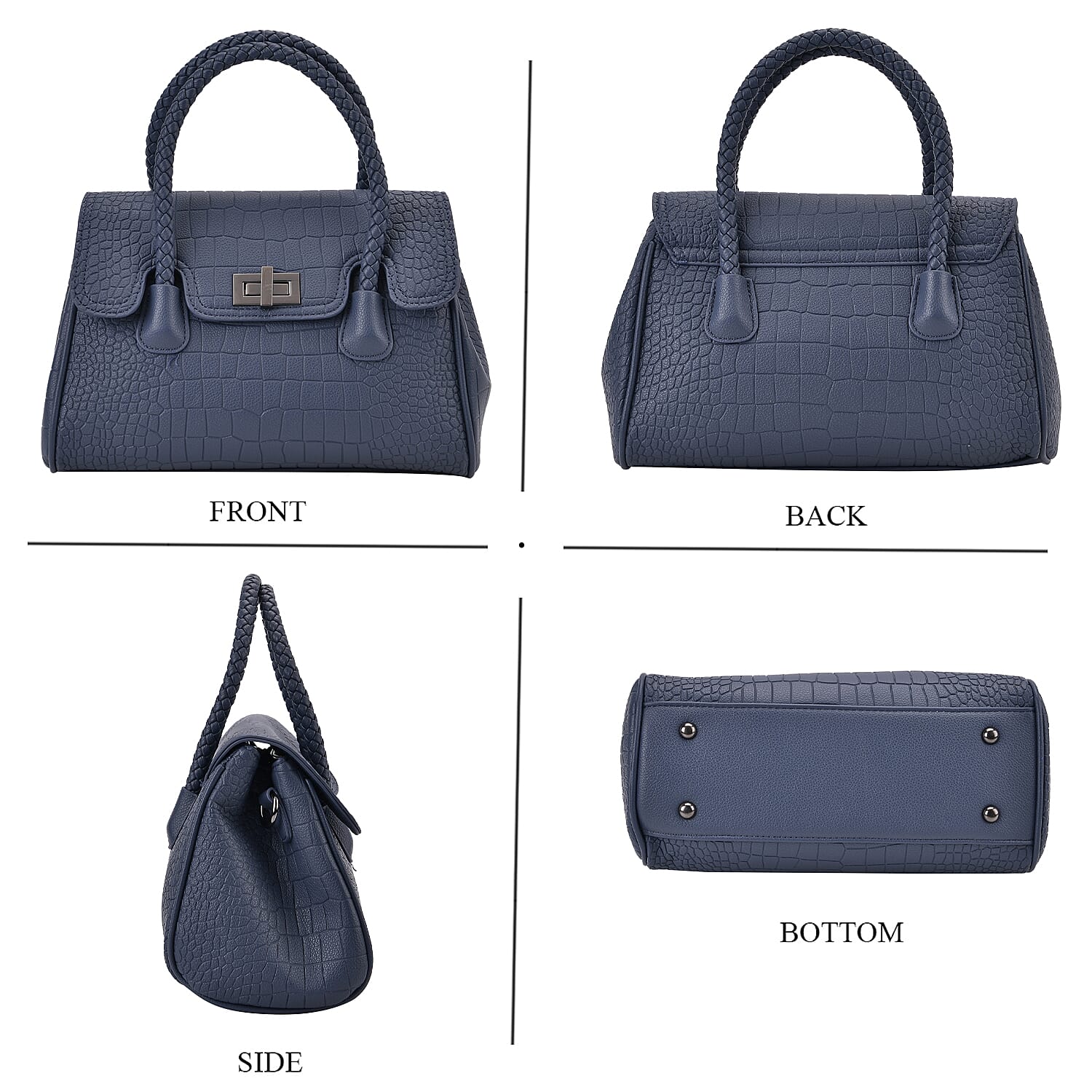 Croc Embossed Crossbody Bag with Lock & Top Handle - Blue