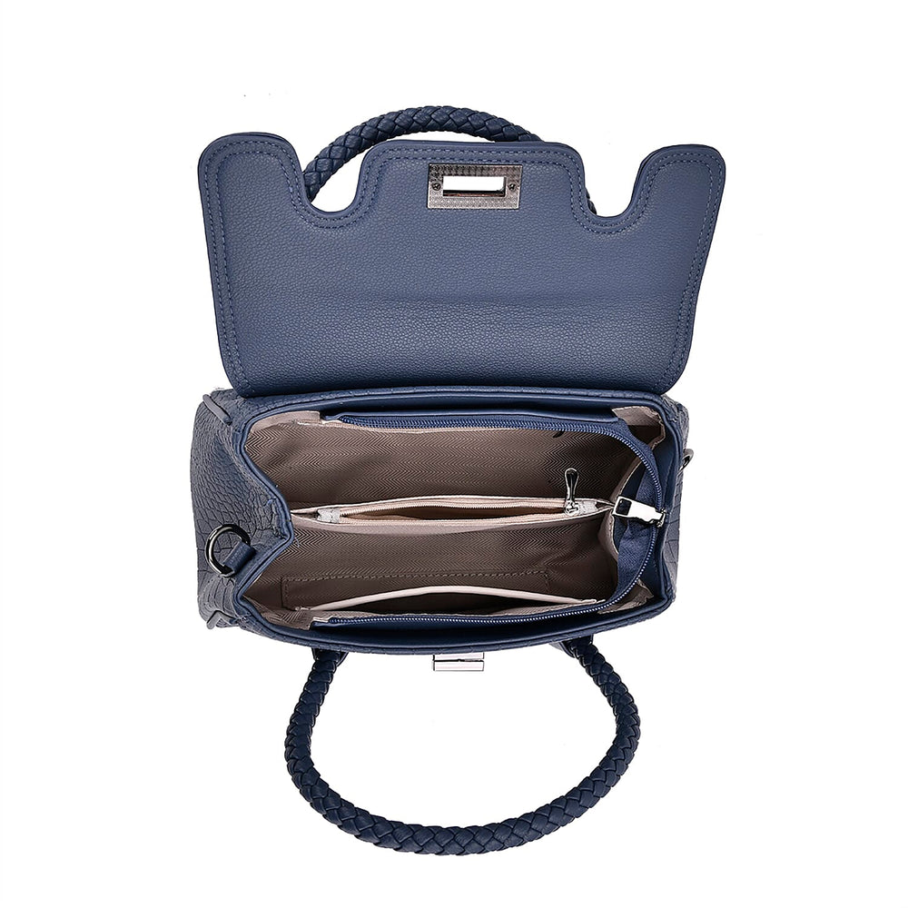 Croc Embossed Crossbody Bag with Lock & Top Handle - Blue