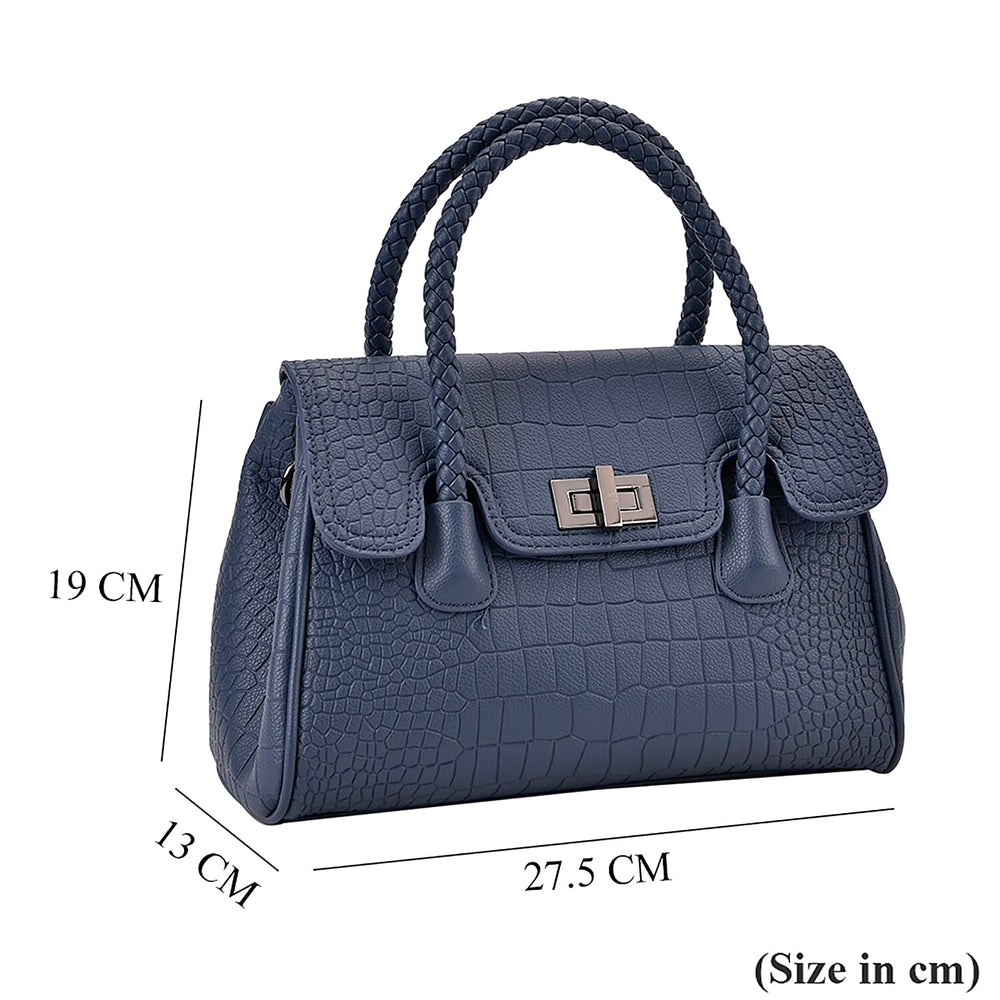 Croc Embossed Crossbody Bag with Lock & Top Handle - Blue