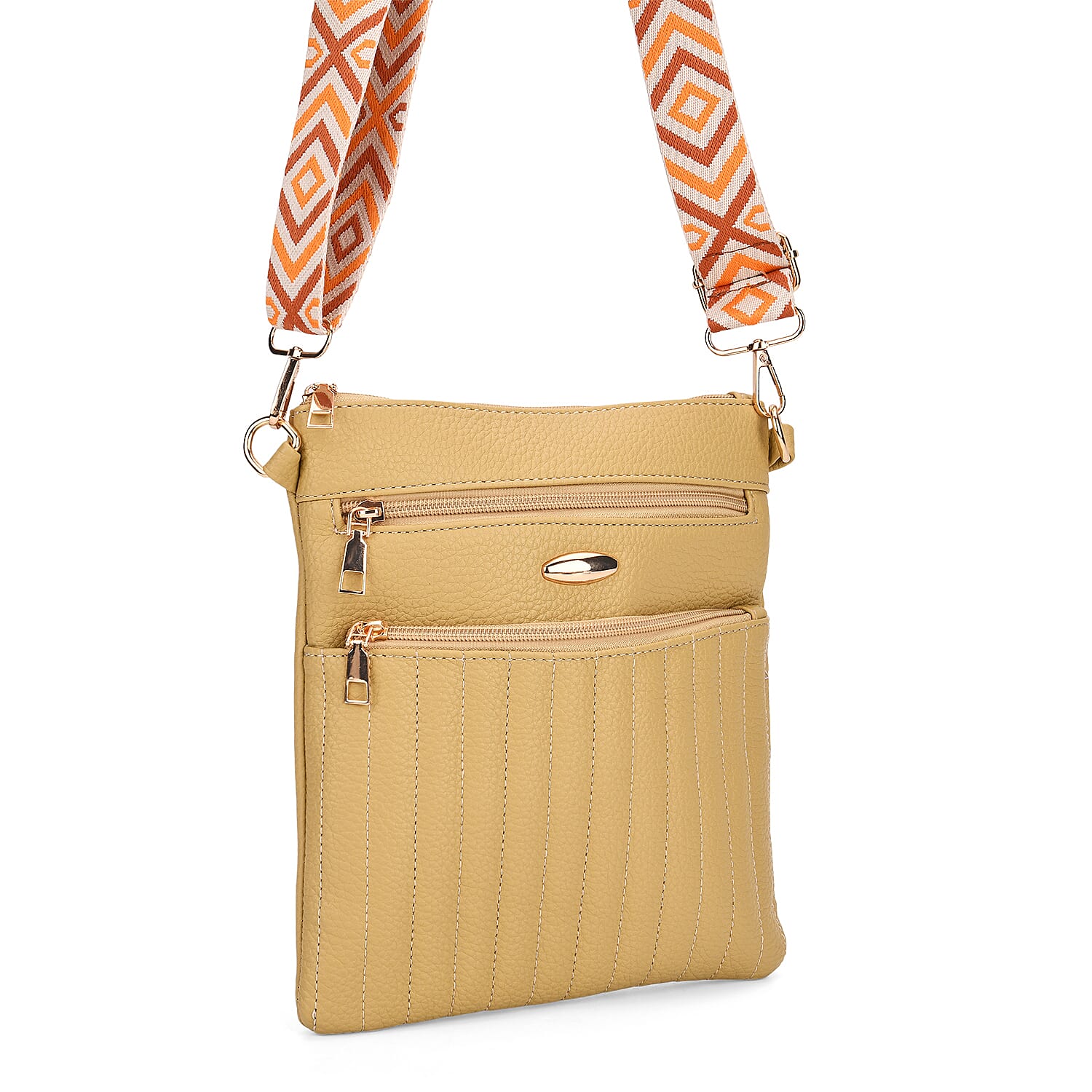 Set of 2 Quilted Crossbody Bags with Patterned Strap - Blue - Olive