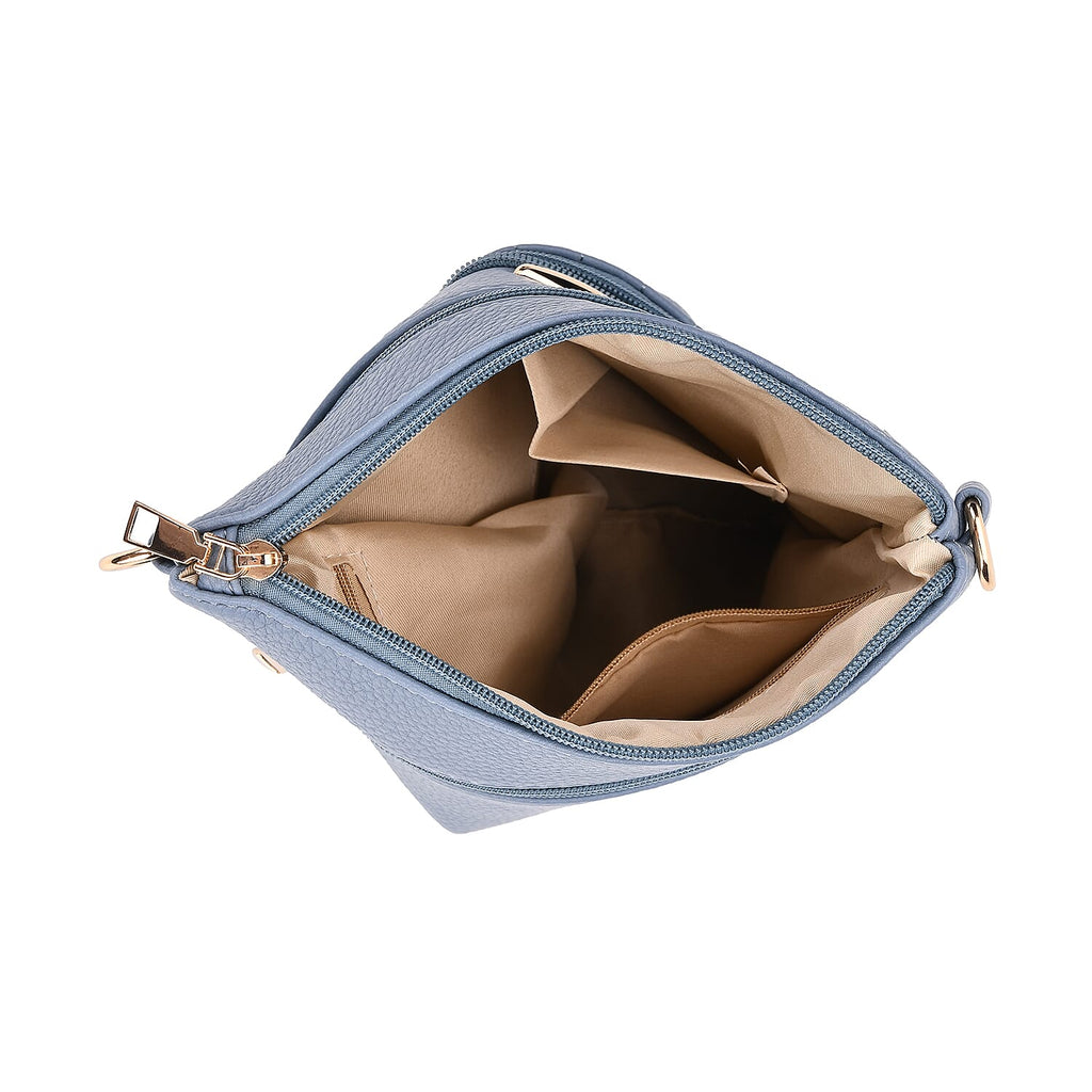 Lifestyle Crossbody Bag with Pleated Detail & Patterned Strap - Denim Blue